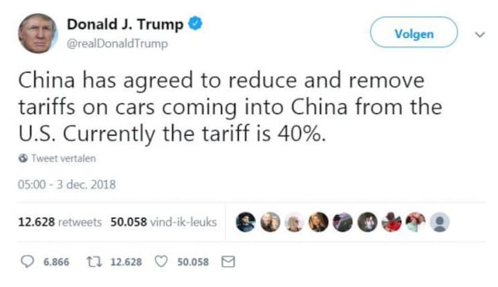 Trump tweet china importtarieven